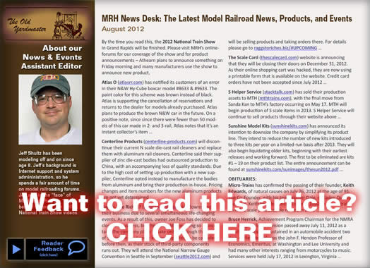 Model railroad news - Model trains - MRH Column August 2012