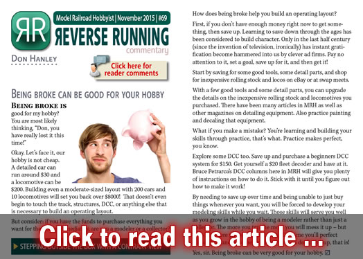 Reverse Running: Being broke can be good for your hobby - Model trains - MRH commentary November 2015