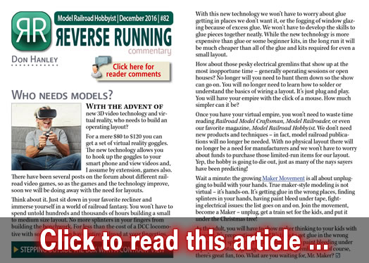 Reverse Running: Who needs models? - Model trains - MRH commentary December 2016